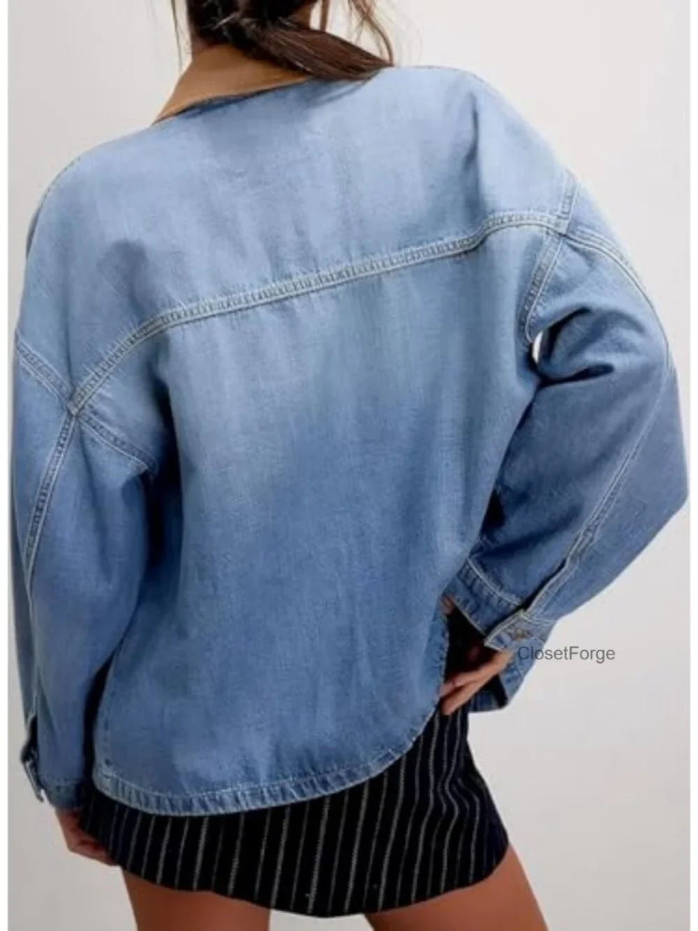 Oversized Button Down Denim Jacket with Pockets